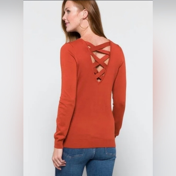 Love Ellie Mia Back Detail V-Neck Sweater Burnt Orange Women's Size Medium - Picture 1 of 11
